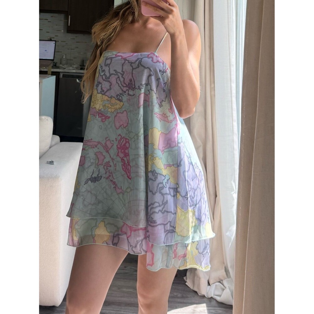 Show Me Your Mumu Christy Mini Dress World Tour Print NWT XS Resort Coastal